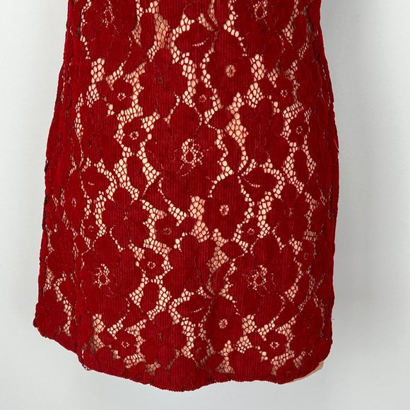 Free People Womens Dangerous Love Red Lace Mini Slip Dress V Neck size 2 - Picture 8 of 15
